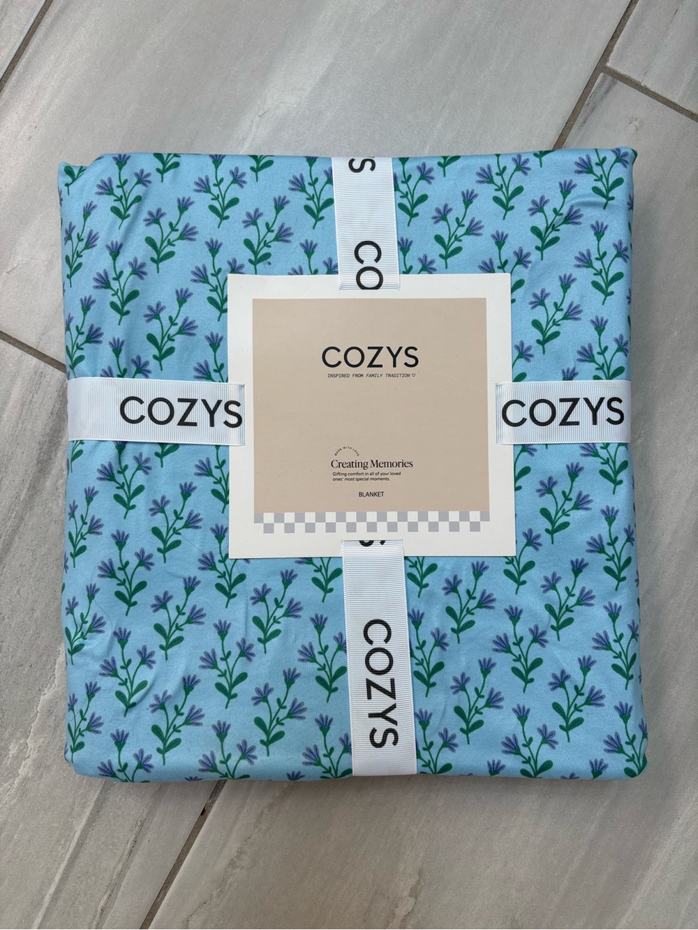 COZYS Light Blue Modal Stretch Knit Blanket with Green & Purple Floral Print 🪻